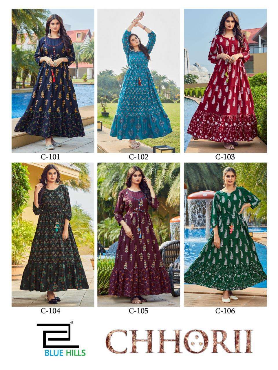 BLUE HILLS PRESENTS CHHORII HEAVY RAYON PRINTED WHOLESALE GOWN